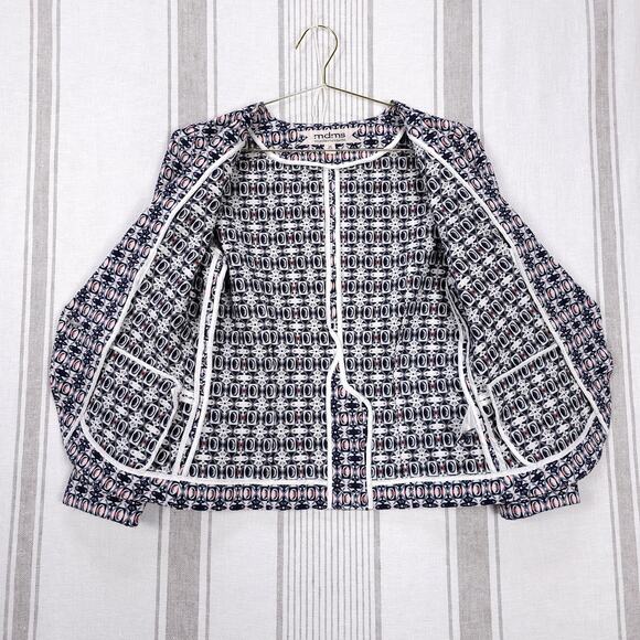 MDMS‎ M-Conzept Blazer Medium Navy Blue Geometric Pattern Office Twee Cute - Picture 3 of 12
